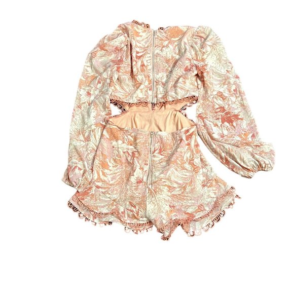 Floral Deep V-Neck Long Sleeve Cut Out Back Romper - Picture 3 of 8